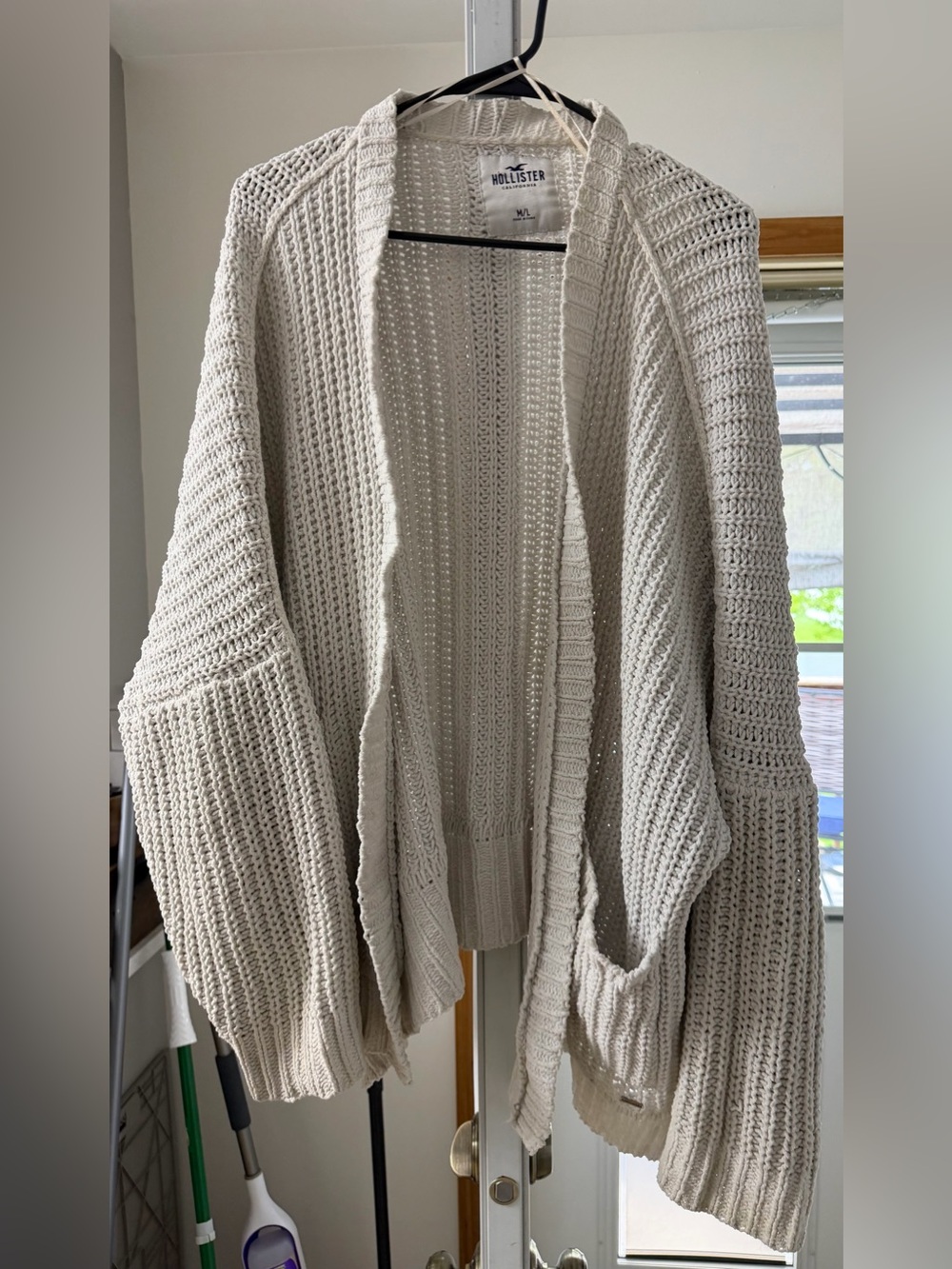 Hollister Cream Open-Front Knit Cardigan Sweater
